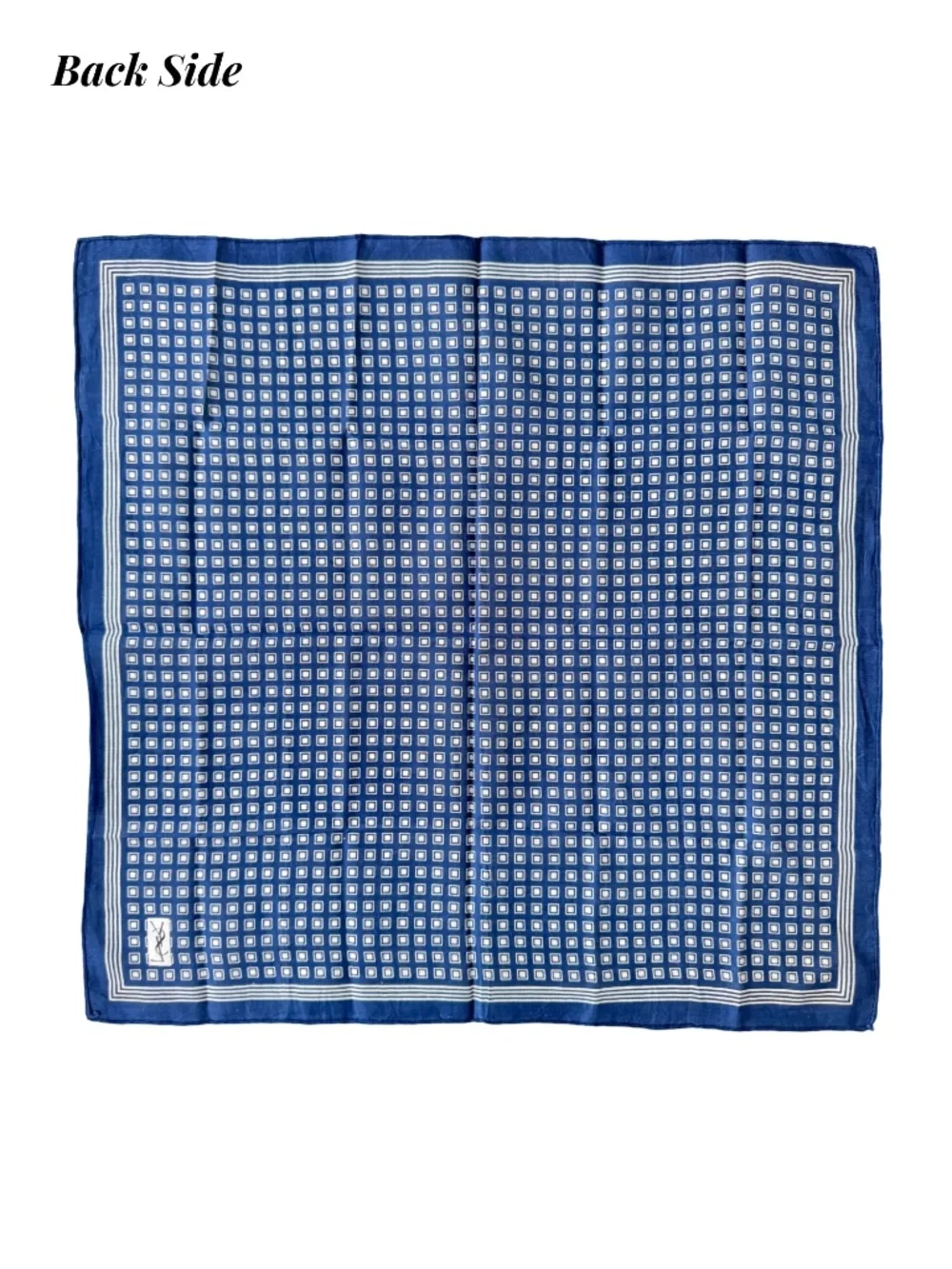 Vintage Yves Saint Laurent Handkerchief Navy Geometric Pocket Square Scarf 17.5